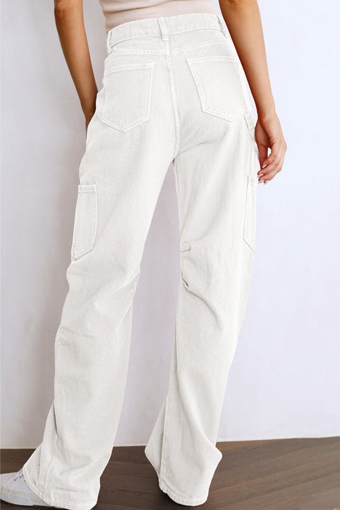 High Waist Straight Leg Cargo Pants with Pockets